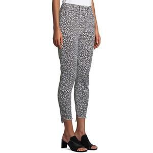 Current Elliott The Super High Waist Stiletto Snow Leopard Slit Step Hem Jeans